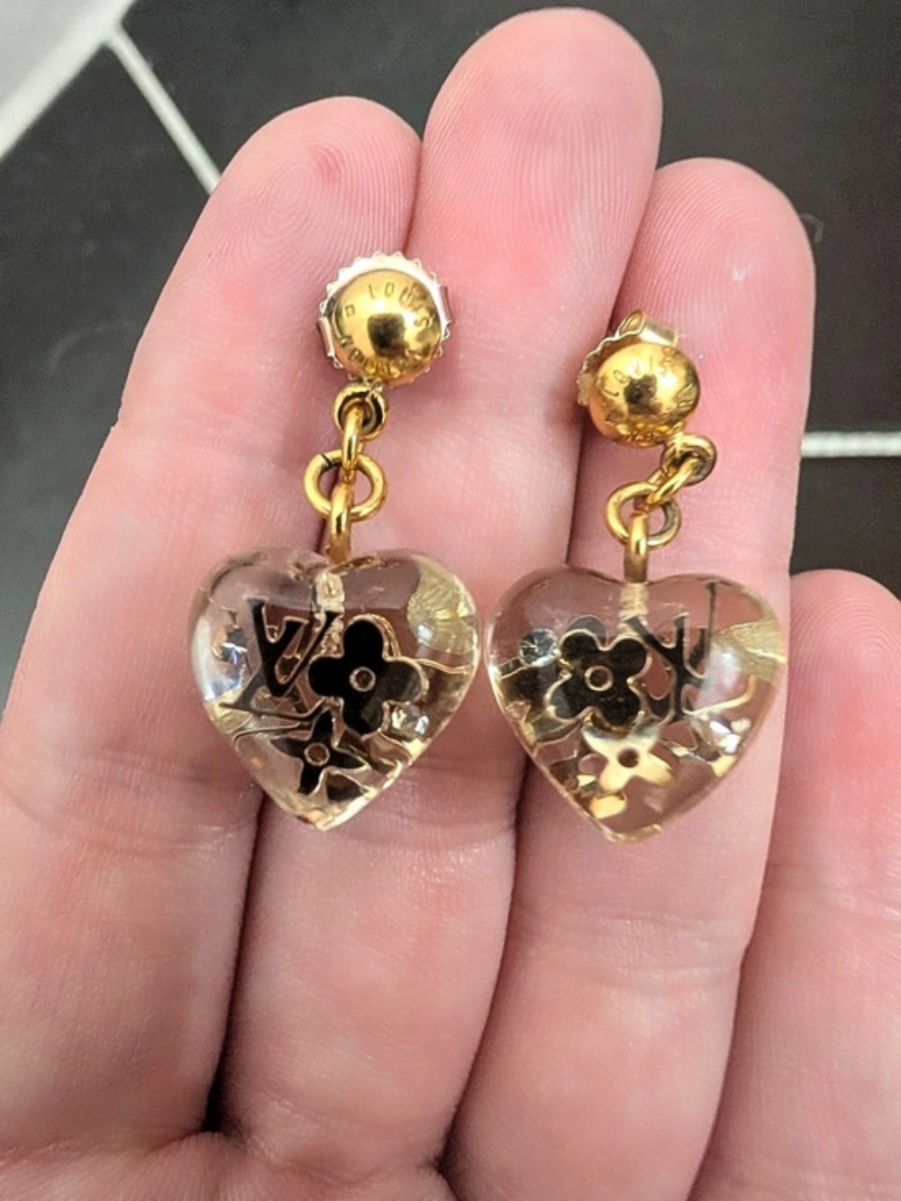 Louis Vuitton Inclusion Heart Earrings Gold & Clear